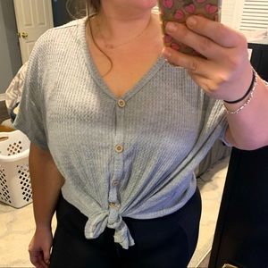 Grey cropped button up sweater